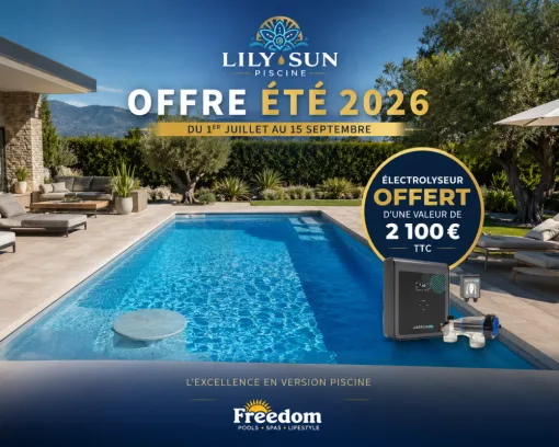 Piscine coque Freedom avec électrolyseur au sel offert et installée dans les Bouches-du-Rhône